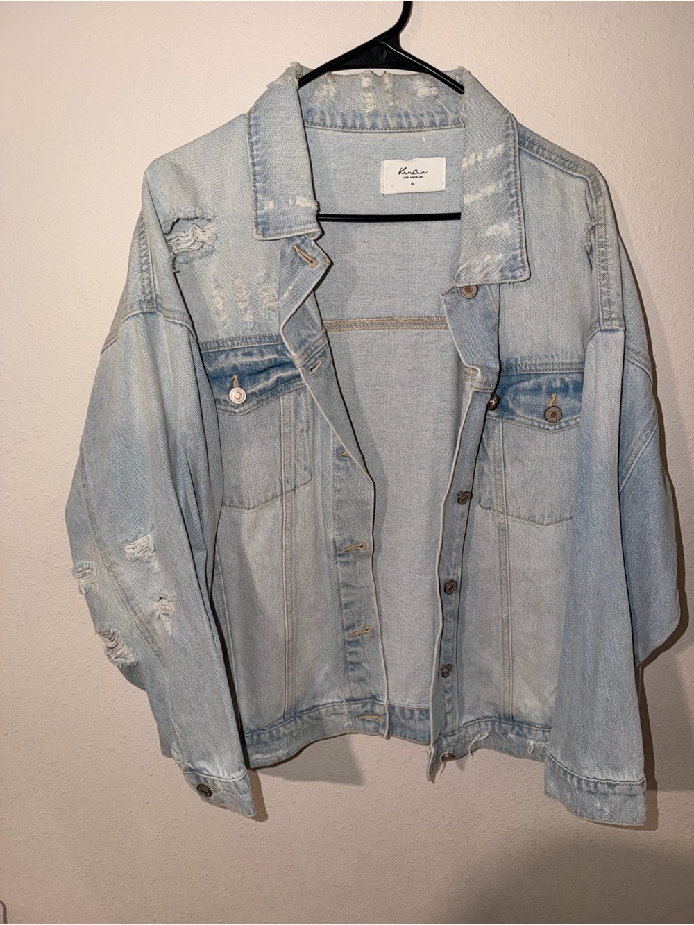 Kancan Los Angelos Light Wash Distressed Denim Jacket - Light Blue